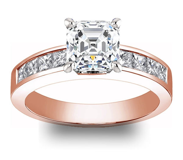 1.30ct (6.5mm) Asscher  14K Rose Gold Princess Channel-Set Moissanite Engagement Ring