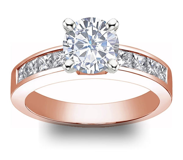 1.00ct (6.5mm) Round  14K Rose Gold Princess Channel-Set Moissanite Engagement Ring