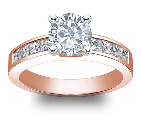 1.00ct (6.5mm) Round  14K Rose Gold Princess Channel-Set Moissanite Engagement Ring