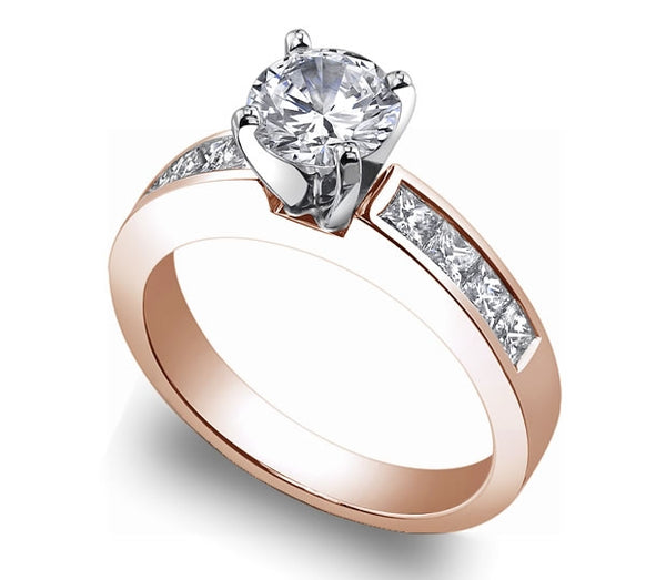 0.90ct (7.0x5.0mm) Oval  14K Rose Gold Princess Channel-Set Moissanite Engagement Ring