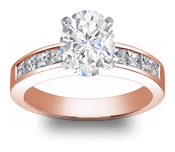 0.90ct (7.0x5.0mm) Oval  14K Rose Gold Princess Channel-Set Moissanite Engagement Ring