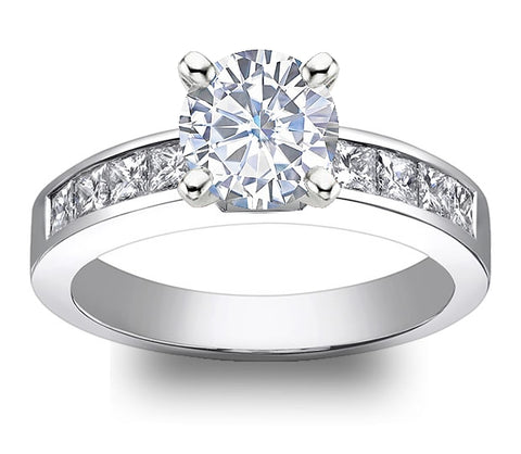 1.00ct (6.5mm) Round  14K White Gold Princess Channel-Set Moissanite Engagement Ring