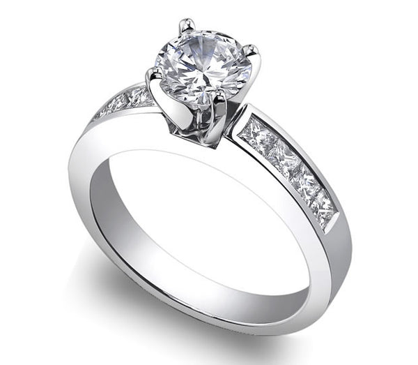 1.30ct (6.5mm) Asscher  14K White Gold Princess Channel-Set Moissanite Engagement Ring