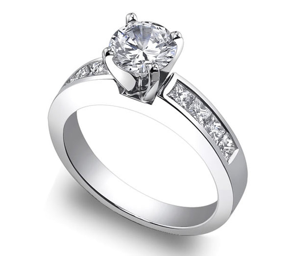 0.90ct (7.0x5.0mm) Oval  14K White Gold Princess Channel-Set Moissanite Engagement Ring