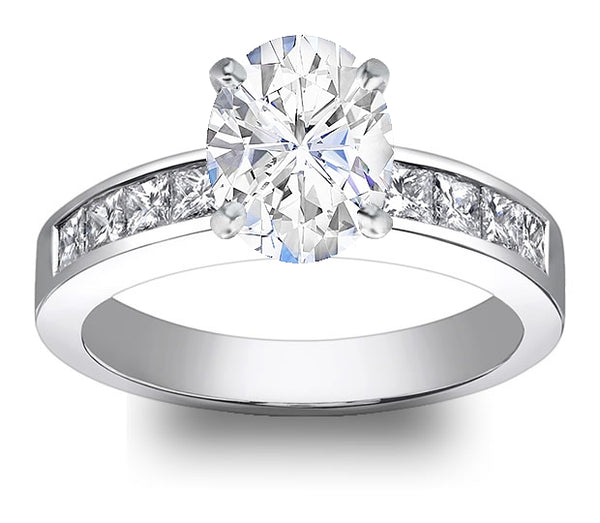 0.90ct (7.0x5.0mm) Oval  14K White Gold Princess Channel-Set Moissanite Engagement Ring