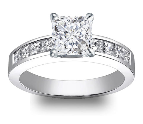 1.30ct (6.0mm) Princess  14K White Gold Princess Channel-Set Moissanite Engagement Ring