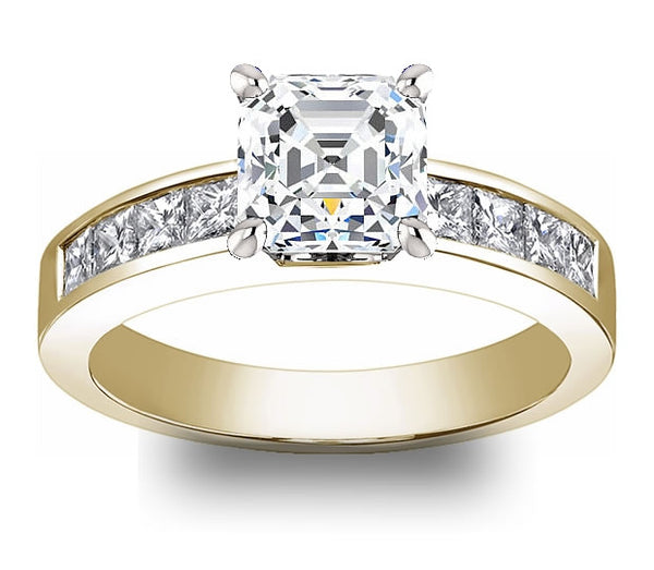 1.30ct (6.5mm) Asscher  14K Yellow Gold Princess Channel-Set Moissanite Engagement Ring