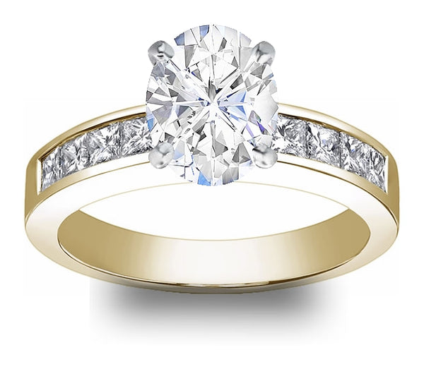 0.90ct (7.0x5.0mm) Oval  14K Yellow Gold Princess Channel-Set Moissanite Engagement Ring