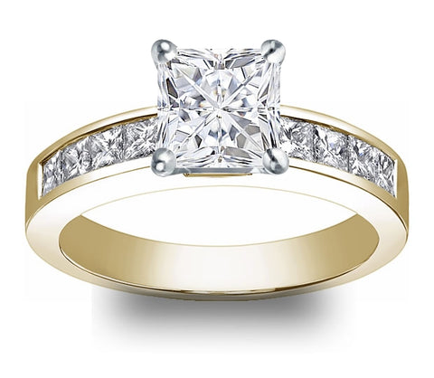 1.30ct (6.0mm) Princess  14K Yellow Gold Princess Channel-Set Moissanite Engagement Ring