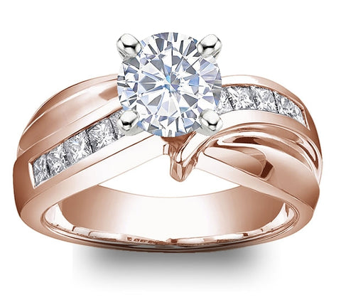 1.00ct (6.5mm) Round  14K Rose Gold Princess Channel-Set Moissanite Engagement Ring