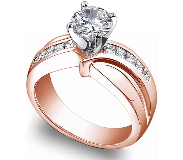 0.90ct (7.0x5.0mm) Oval  14K Rose Gold Princess Channel-Set Moissanite Engagement Ring