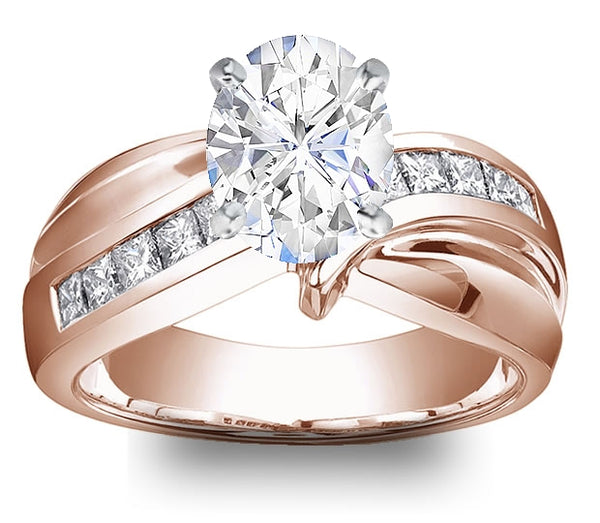 0.90ct (7.0x5.0mm) Oval  14K Rose Gold Princess Channel-Set Moissanite Engagement Ring