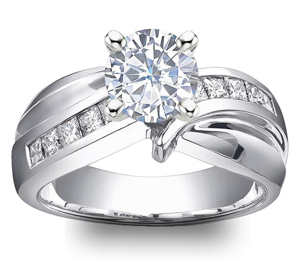 1.00ct (6.5mm) Round  14K White Gold Princess Channel-Set Moissanite Engagement Ring