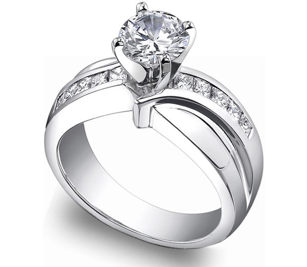 0.90ct (7.0x5.0mm) Oval  14K White Gold Princess Channel-Set Moissanite Engagement Ring