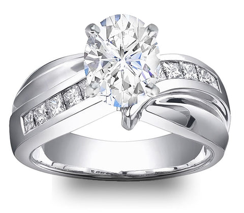 0.90ct (7.0x5.0mm) Oval  14K White Gold Princess Channel-Set Moissanite Engagement Ring