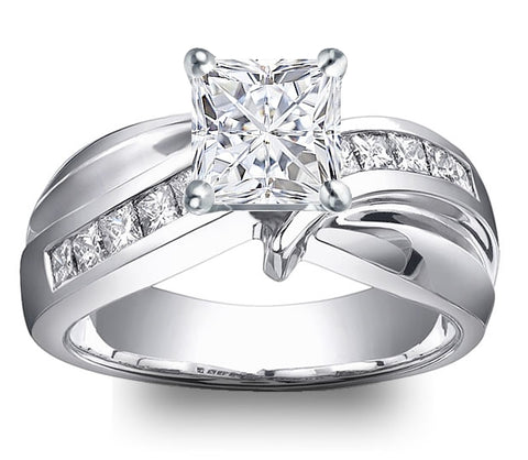 1.30ct (6.0mm) Princess  14K White Gold Princess Channel-Set Moissanite Engagement Ring