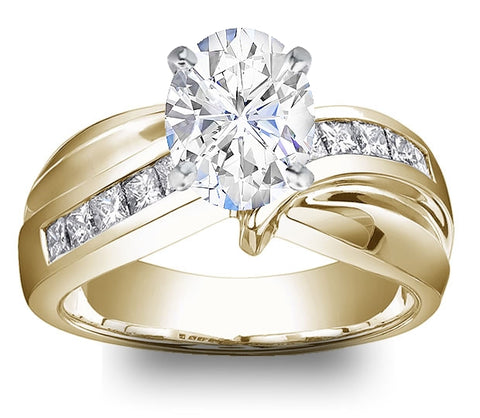 0.90ct (7.0x5.0mm) Oval  14K Yellow Gold Princess Channel-Set Moissanite Engagement Ring