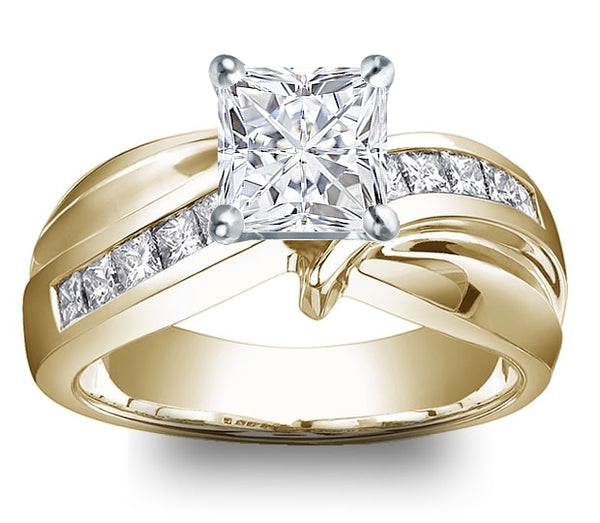 1.30ct (6.0mm) Princess  14K Yellow Gold Princess Channel-Set Moissanite Engagement Ring