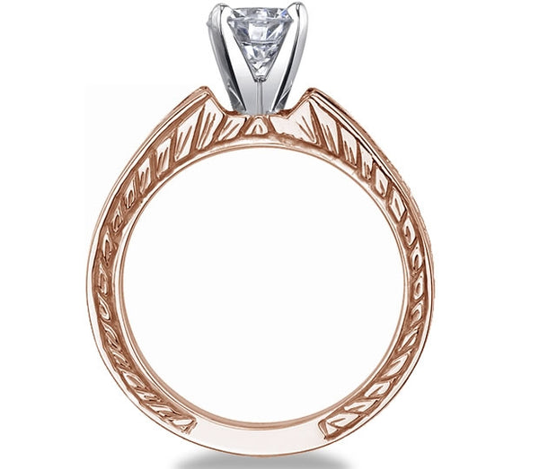 1.00ct (6.5mm) Round  14K Rose Gold Filigree Princess Channel-Set Moissanite Engagement Ring