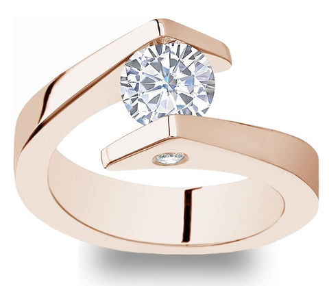 1.00ct (6.5mm) Round  14K Rose Gold Bypass Tension Moissanite Engagement Ring