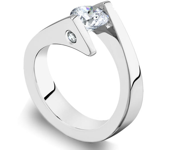 0.90ct (7.0x5.0mm) Oval  14K White Gold Bypass Tension Moissanite Engagement Ring