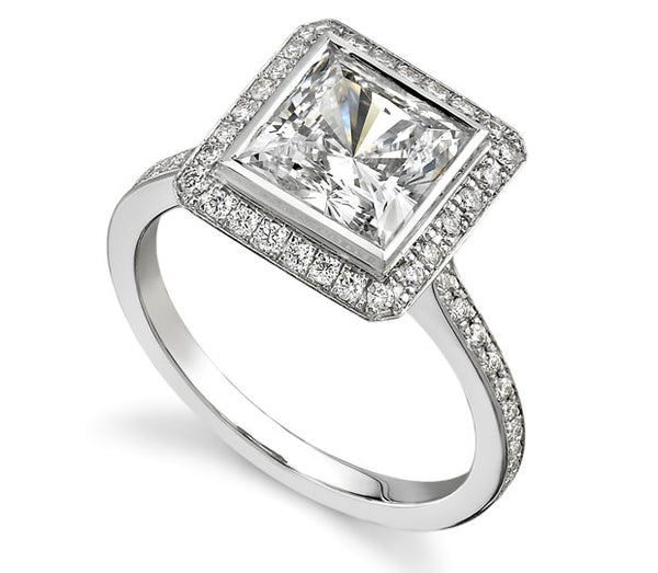 1.30ct (6.0mm) Princess  14K White Gold Sareen Bezel Princess Halo