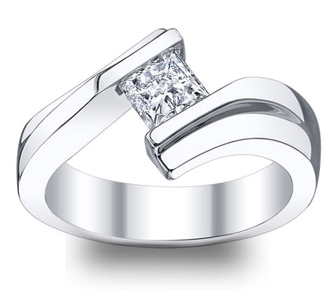 1.30ct (6.0mm) Princess  14K White Gold Bypass Tension Engagement Ring