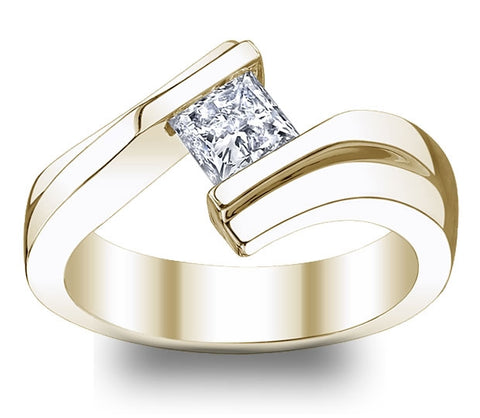 1.30ct (6.0mm) Princess  14K Yellow Gold Bypass Tension Engagement Ring