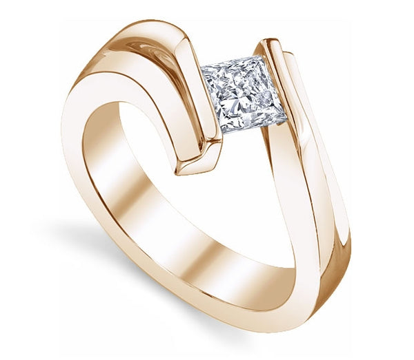 1.30ct (6.0mm) Princess  14K Yellow Gold Bypass Tension Engagement Ring