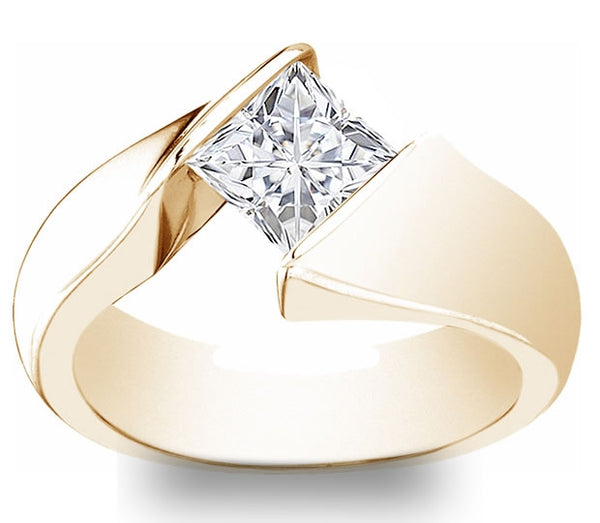 1.30ct (6.0mm) Princess  14K Yellow Gold Princess Tension Engagement Ring