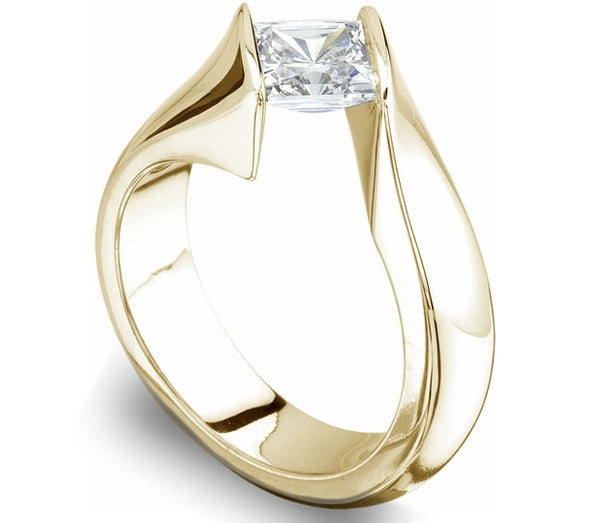 1.30ct (6.0mm) Princess  14K Yellow Gold Princess Tension Engagement Ring