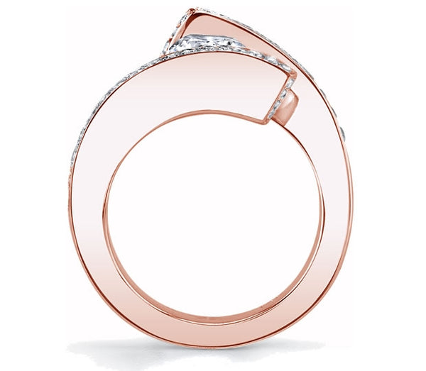 1.00ct (6.5mm) Round  14K Rose Gold Tension Ring with Round Moissanite Sidestones