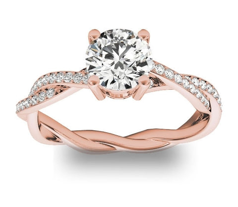 1.00ct (6.5mm) Round  14K Rose Gold Twisted Band  with Moissanite Side Gems