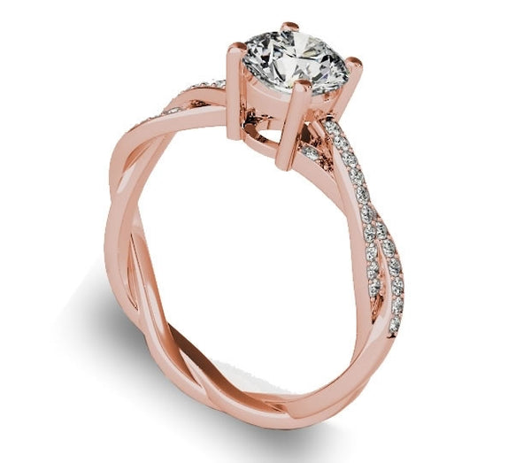 1.00ct (6.5mm) Round  14K Rose Gold Twisted Band  with Moissanite Side Gems