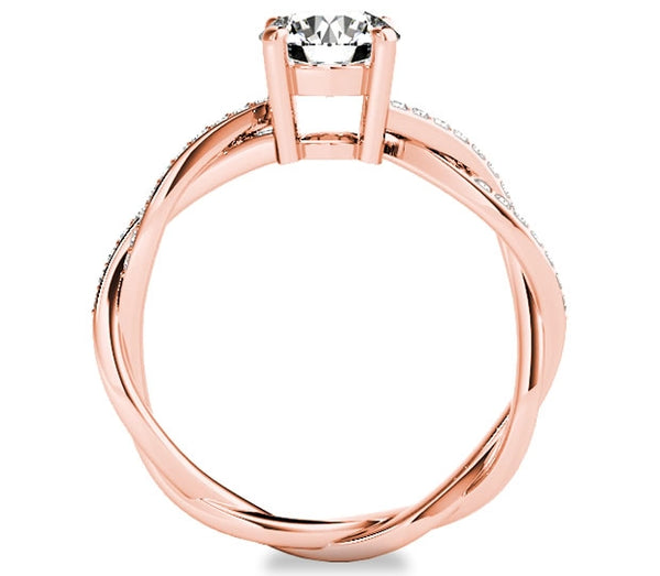 1.00ct (6.5mm) Round  14K Rose Gold Twisted Band  with Moissanite Side Gems