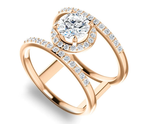 1.00ct (6.5mm) Round  14K Rose Gold Dual Ring Setting with Bridge