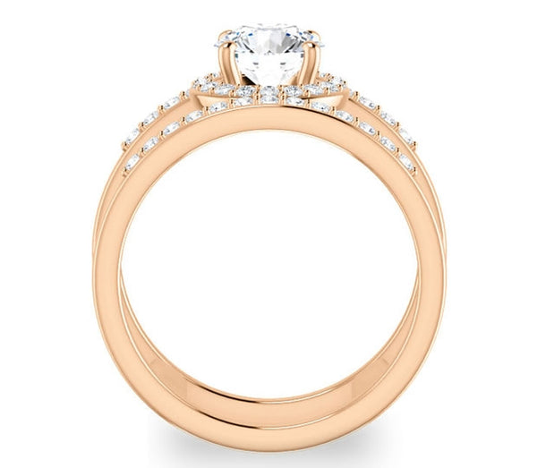 1.00ct (6.5mm) Round  14K Rose Gold Dual Ring Setting with Bridge