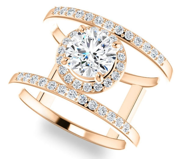 1.00ct (6.5mm) Round  14K Rose Gold Dual Ring Setting with Bridge