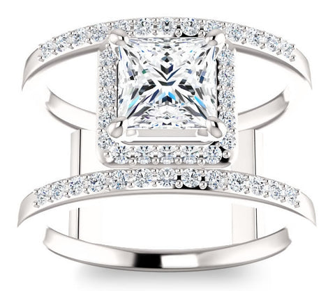 1.30ct (6.0mm) Princess  14K White Gold Dual Ring Setting with Bridge