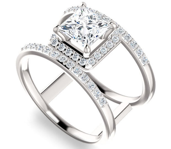 1.30ct (6.0mm) Princess  14K White Gold Dual Ring Setting with Bridge