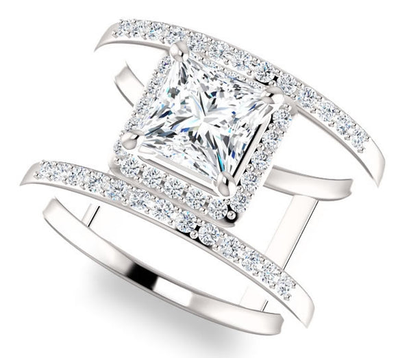 1.30ct (6.0mm) Princess  14K White Gold Dual Ring Setting with Bridge