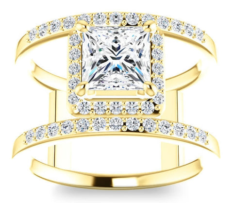 1.30ct (6.0mm) Princess  14K Yellow Gold Dual Ring Setting with Bridge