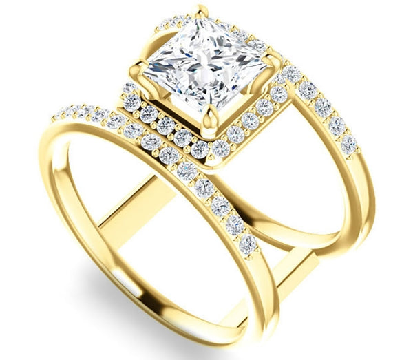 1.30ct (6.0mm) Princess  14K Yellow Gold Dual Ring Setting with Bridge