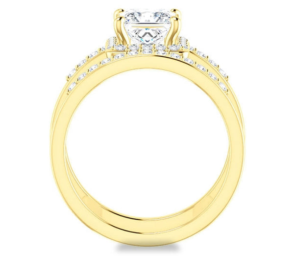 1.30ct (6.0mm) Princess  14K Yellow Gold Dual Ring Setting with Bridge