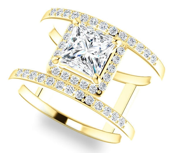 1.30ct (6.0mm) Princess  14K Yellow Gold Dual Ring Setting with Bridge