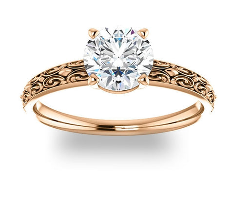 1.00ct (6.5mm) Round  14K Rose Gold Vintage Inspired Filigree Solitaire Engagement Ring