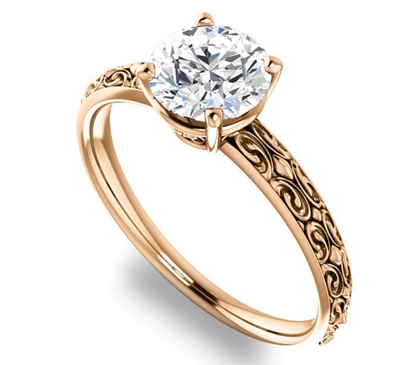 1.00ct (6.5mm) Round  14K Rose Gold Vintage Inspired Filigree Solitaire Engagement Ring