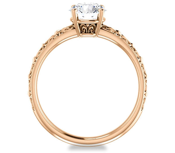 1.00ct (6.5mm) Round  14K Rose Gold Vintage Inspired Filigree Solitaire Engagement Ring