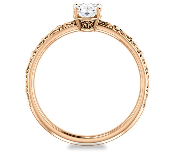 0.90ct (7.0x5.0mm) Oval  14K Rose Gold Vintage Inspired Filigree Solitaire Engagement Ring