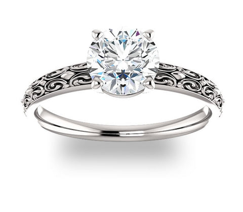 1.00ct (6.5mm) Round  14K White Gold Vintage Inspired Filigree Solitaire Engagement Ring